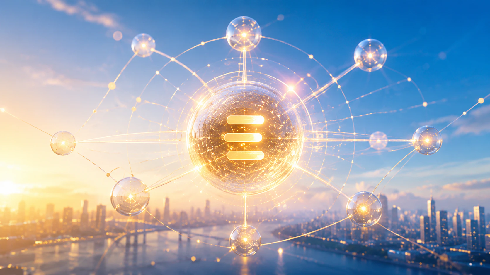 Illuminated EntityPro network connecting signals across a modern city